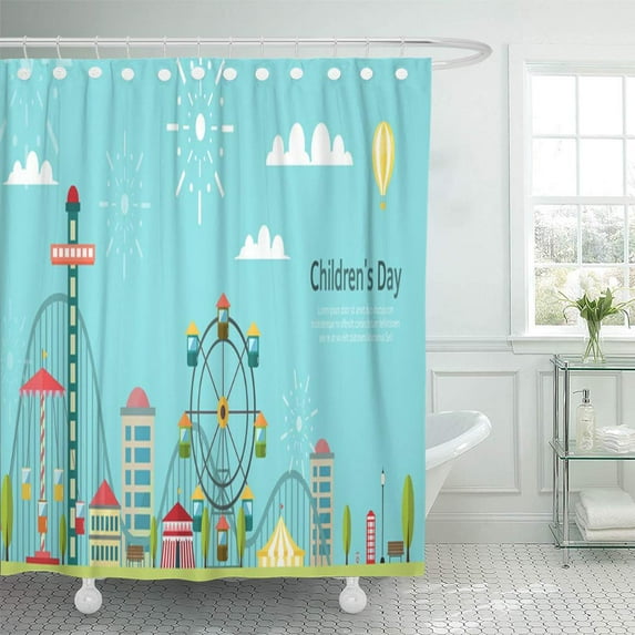 Libin Benches Roller Amusement Park Coaster Flat Carnival Circus Sky Shower Curtain 60x72 inch
