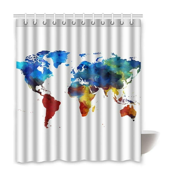 Libin Bensor World Map Waterproof Polyester Bathroom Shower Curtain 66x72 Inches