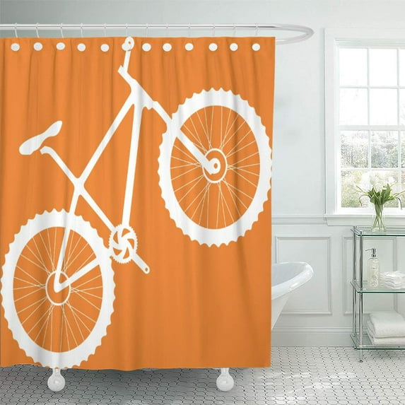 Libin Biking Mountain Bike in Orange Adventure Bicycle Woodland Sports Shower Curtain 66x72 inch