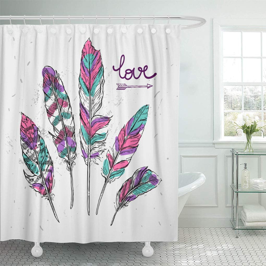 Libin Bird Beautiful Feathers Sketch Flying Abstract Allegory Beauty Black Shower Curtain 66x72 inch