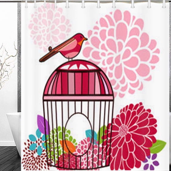 Libin Bird Cage Pretty Flowers Animals Wildlife Transportation Whimsical Vintage Shower Curtain 60x72 Inches