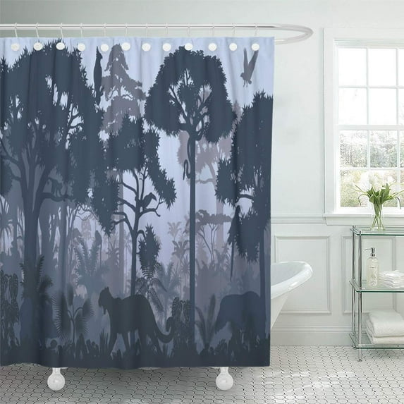 Libin Bird Evening Tropical Rainforest Jungle Jaguar Harpy Monkey Parrot Shower Curtain 66x72 inch