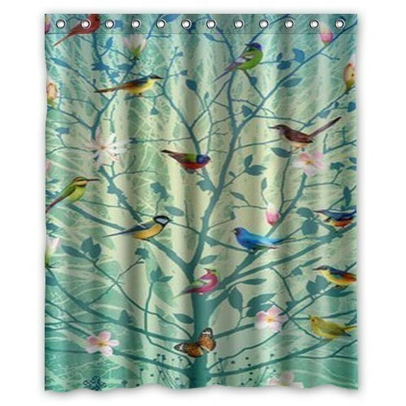 Libin Birds Tree Sea Secret Shower Curtain Polyester Fabric Bathroom Decorative Curtain Size 60x72 Inches