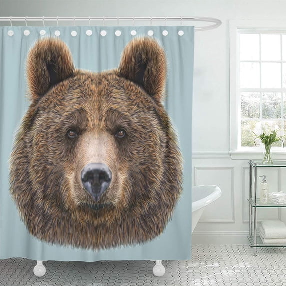 Libin Black Eyes Portrait of Bear on Blue The Head Shower Curtain 66x72 inch