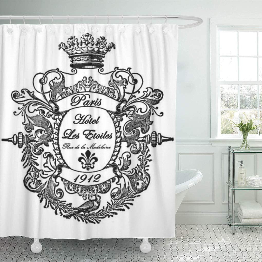 Libin Black Hotel Paris French Market White France Epehemera Flea Shower Curtain 60x72 inch