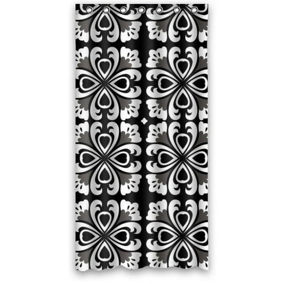 Libin Black Large Flowered Quatrefoil Shower Curtain Polyester Fabric Bathroom Decorative Curtain Size 36x72 Inches