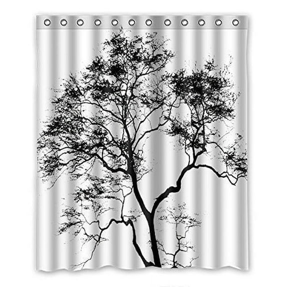 Libin Black White Tree Shower Curtain Polyester Fabric Bathroom Decorative Curtain Size 60x72 Inches