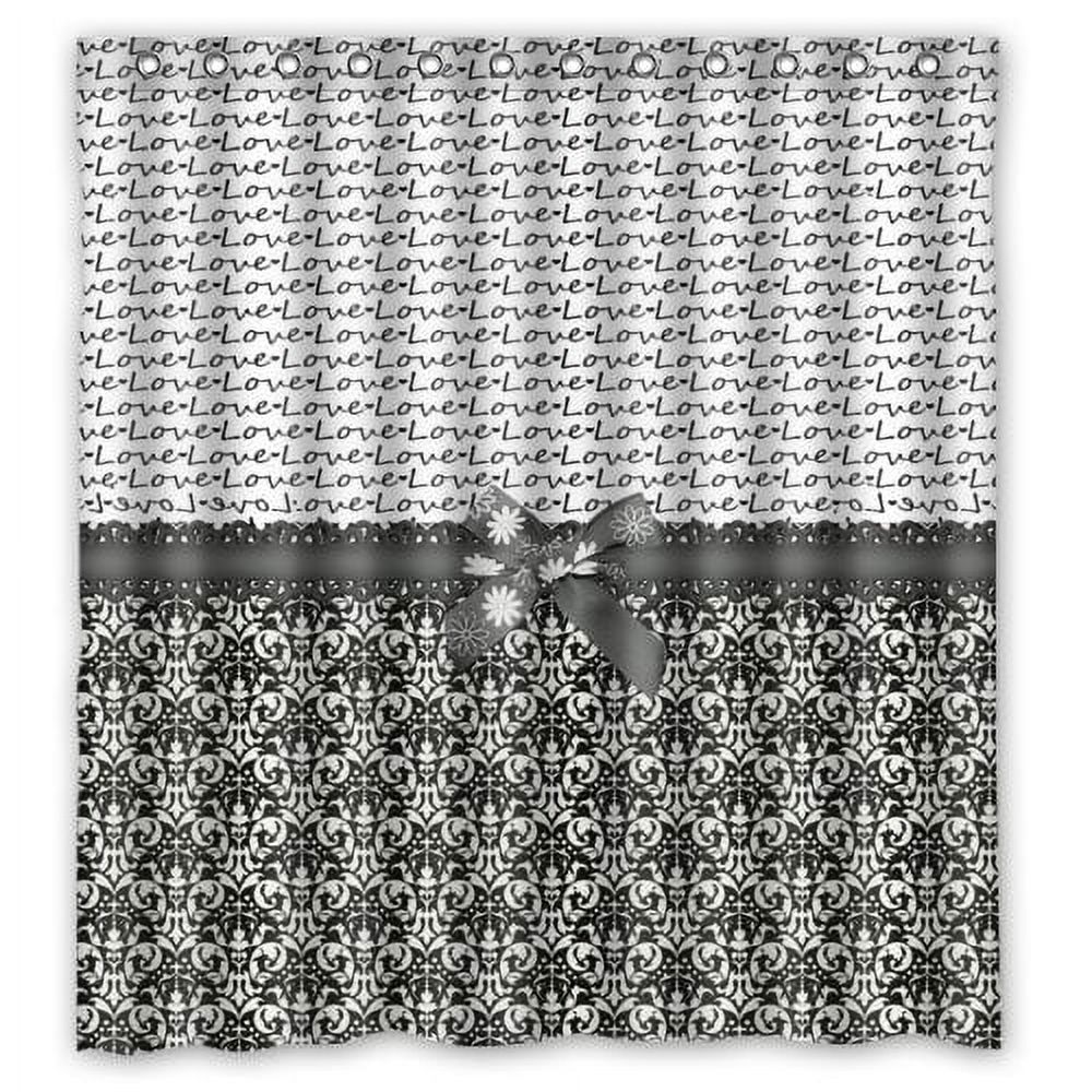 Libin Black and White Damask Love Shower Curtain Polyester Fabric