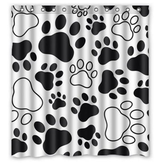 Libin Black and White Dog Cat Paw Animal Paweds Shower Curtain Polyester Fabric Bathroom Decorative Curtain Size 66x72 Inches