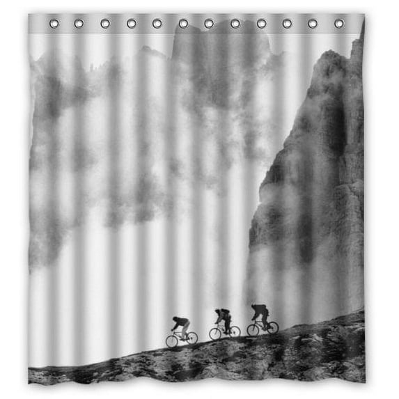 Libin Black and White Photo Of Three Men By Bike In Mountains Shower Curtain Polyester Fabric Bathroom Decorative Curtain Size 60x72 Inches