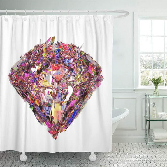 Libin Blue Abstract 3D Render Sparkling Colorful Diamond Refraction Green Shower Curtain 66x72 inch