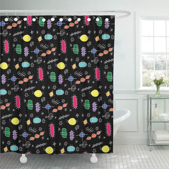 Libin Blue Artistic Abstract Doodle Pattern Green Artsy Bright Color Shower Curtain 66x72 inch