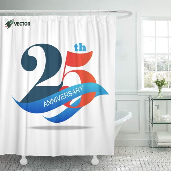 Libin Blue Badge 25Th Years Anniversary Label and Sign Ribbon Shower Curtain 60x72 inch