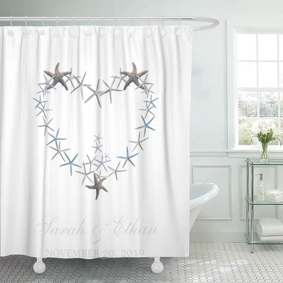 Libin Blue Beach Starfish Heart Wedding Welcome Favor Large Weekend Shower Curtain 60x72 inch