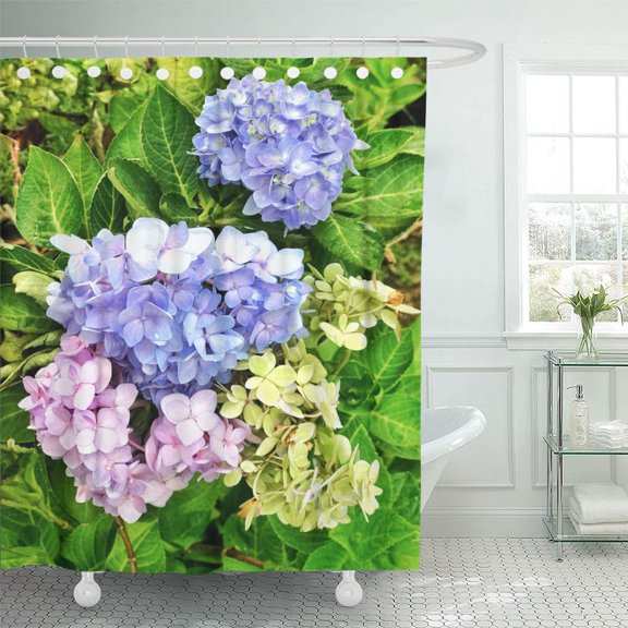 Libin Blue Beautiful Multicolours Hydrangea Flowers in The Garden Colorful Shower Curtain 66x72 inch