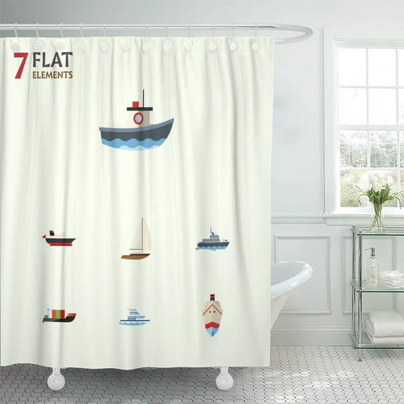 Libin Blue Cruise Flat Vessel of Cargo Delivery Yacht Shower Curtain 66x72 inch