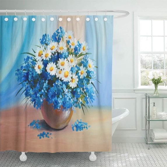 Libin Blue Floral Oil Painting Still Life Bouquet of Flowers Shower Curtain 60x72 inch