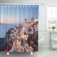 thumbnail image 1 of Libin Blue Night Oia Santorini Greece at Dusk Greek Panoramic Shower Curtain 66x72 inch, 1 of 3