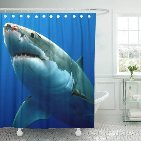 Libin Blue Ocean Great White Shark Sea Grey Teeth Swim Shower Curtain 60x72 inch