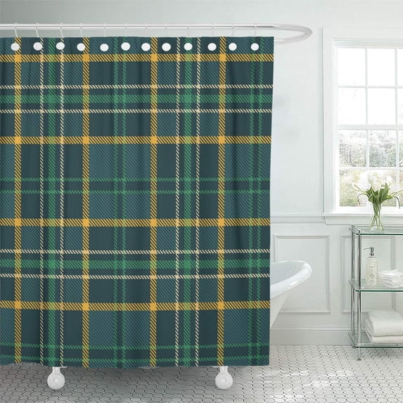 Libin Blue Plaid Tartan Checkered Green Yellow Beige Teal Colorful Shower Curtain 66x72 inch
