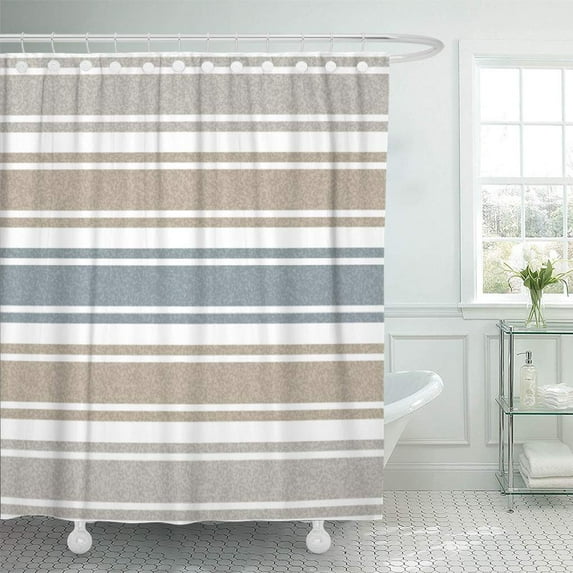 Libin Blue Stripes Speckled Coastal Striped Gray Thin Wide Pattern Shower Curtain 60x72 inch