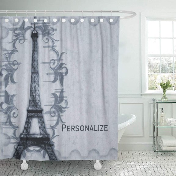 Libin Blue Throwpillows Serene Paris American Vintage Eiffel Tower Parisian Shower Curtain 66x72 inch
