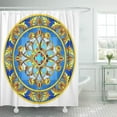 thumbnail image 1 of Libin Blue in Stained Glass Round Mirror Floral Ornaments Shower Curtain 60x72 inch, 1 of 3