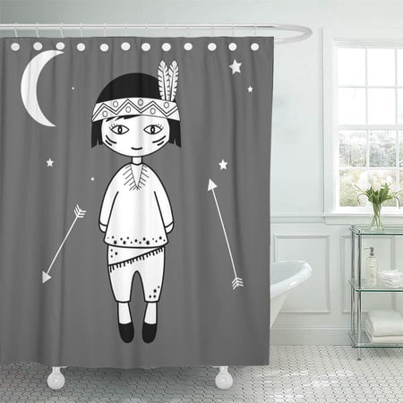 Libin Boy Black and White Kids Style Vector American Shower Curtain 66x72 inch
