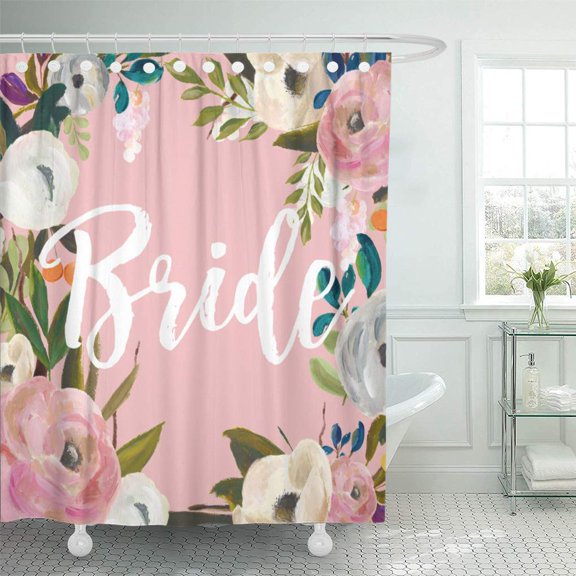 Libin Bridal Bride Brushed Floral Wedding Party Pink Custom Color Shower Curtain 60x72 inch