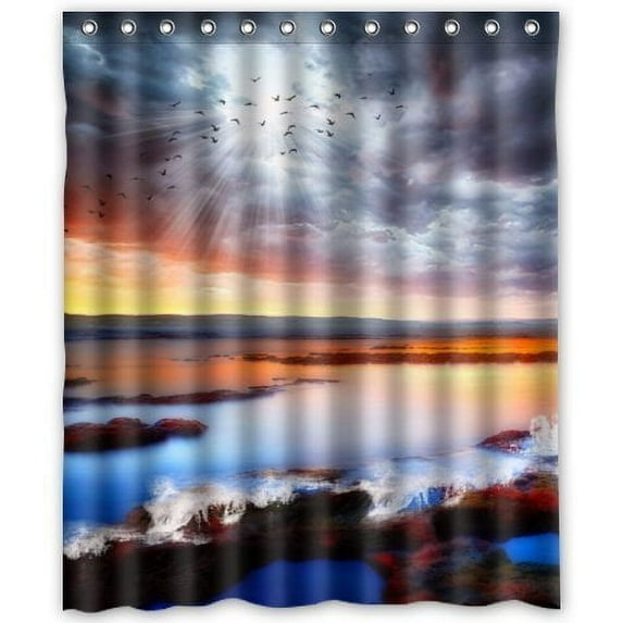 Libin Brilliant Sky Blue Sky Shower Curtain Polyester Fabric Bathroom Decorative Curtain Size 60x72 Inches