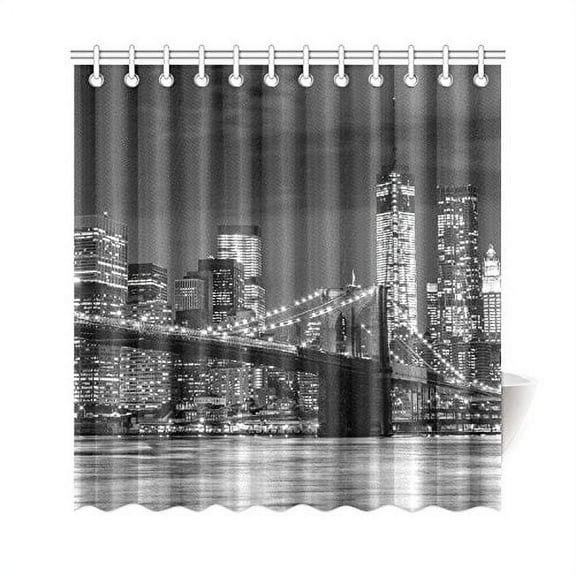Libin Brooklyn Bridge Cityscape Shower Curtain Manhattan Skyline Night Polyester Fabric Shower Curtain Bathroom Sets with Hooks 66x72 Inches