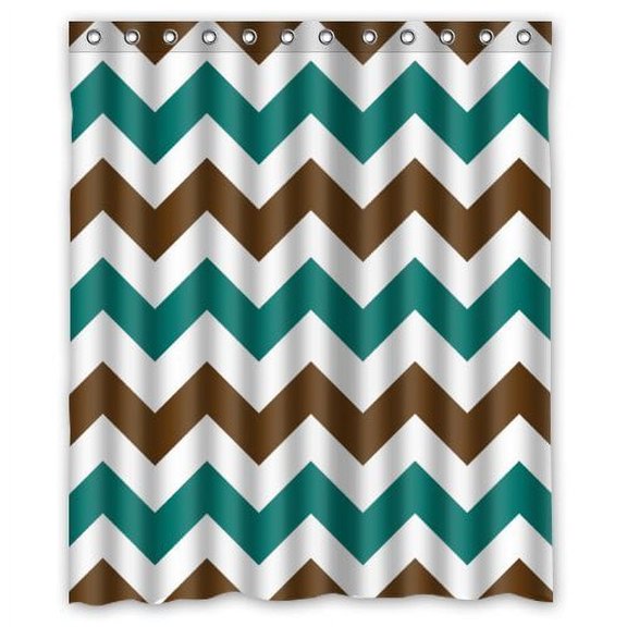 Libin Brown And Cyan Zigzag Chevron Shower Curtain Polyester Fabric Bathroom Decorative Curtain Size 60x72 Inches