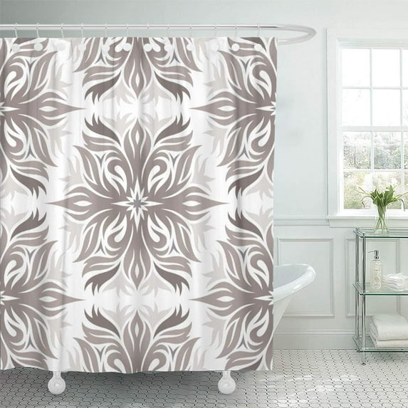 Libin Brown Flower Abstract Floral Pattern in of Taupe Damask Shower Curtain 66x72 inch