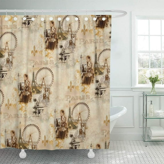 Libin Brown France Paris in Brun French Cancan Gargoyle Postage Shower Curtain 66x72 inch