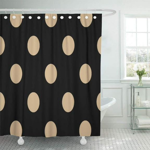 Libin Brown Pattern Polka Dots Tan on Black Dotted Shower Curtain 66x72 inch