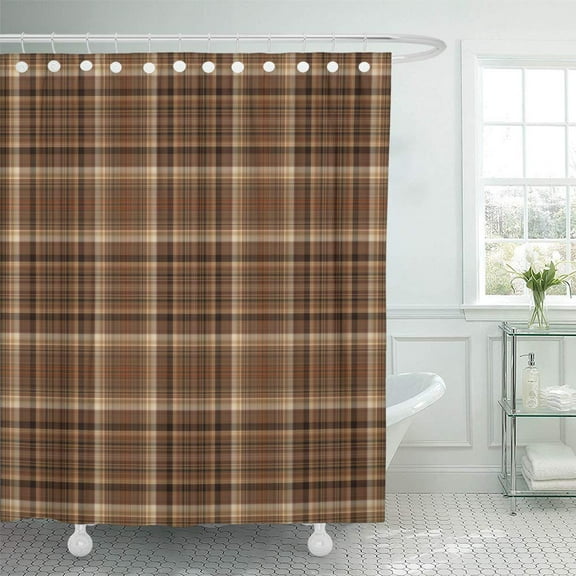 Libin Brown Tartan Plaid Pattern Lines Abstract Fiber Garment Geometric Shower Curtain 60x72 inch