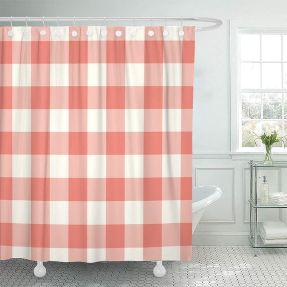 Libin Buffalo Coral Gingham Check Checkered Pattern Modern Large Big Shower Curtain 60x72 inch
