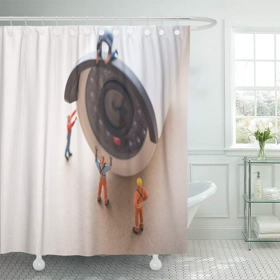 Libin Builder CCTV Surveillance Security Camera Worker Doing Maintenance Installing Shower Curtain 60x72 inch
