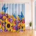thumbnail image 1 of Libin Butterfly fly in Sunflower Blue Polyester Fabric Bathroom Shower Curtain 66x72 inches, 1 of 3