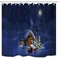 thumbnail image 1 of Libin CHristmas Santa Reindeer Log Cabin Starry Sky Polyester Fabric Bathroom Shower Curtain 66x72 inches, 1 of 3