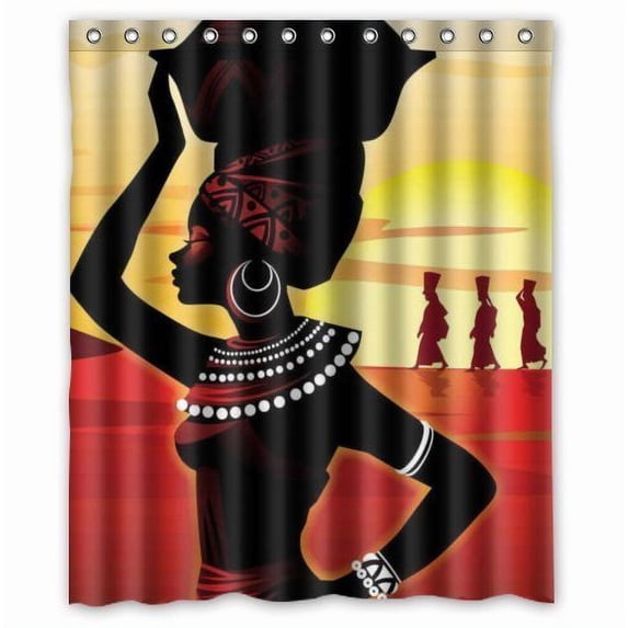 Libin Cartoon African Woman Shower Curtain Polyester Fabric Bathroom Decorative Curtain Size 60x72 Inches