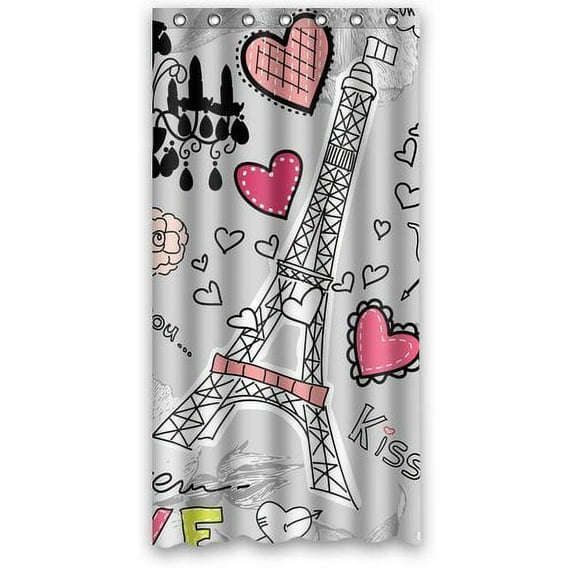 Libin Cartoon Eiffel Tower Colletion Shower Curtain Polyester Fabric Bathroom Decorative Curtain Size 36x72 Inches