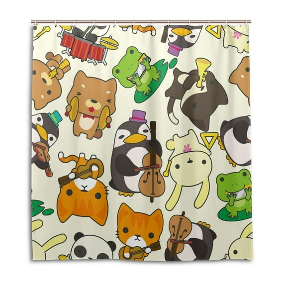 Libin Cartoon Frog Rabbit Bear Penguin Print Polyester Fabric Shower Curtain Waterproof Decorative Bathroom Curtain With Hooks 66x72 inches shower curtain liner