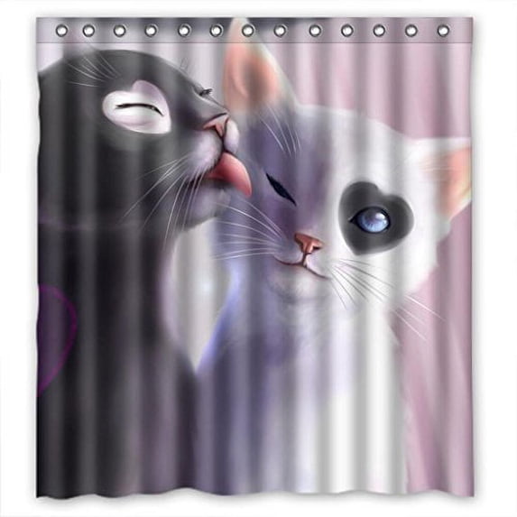 Libin Cat Fall In Love Shower Curtain Polyester Fabric Bathroom Decorative Curtain Size 66x72 Inches