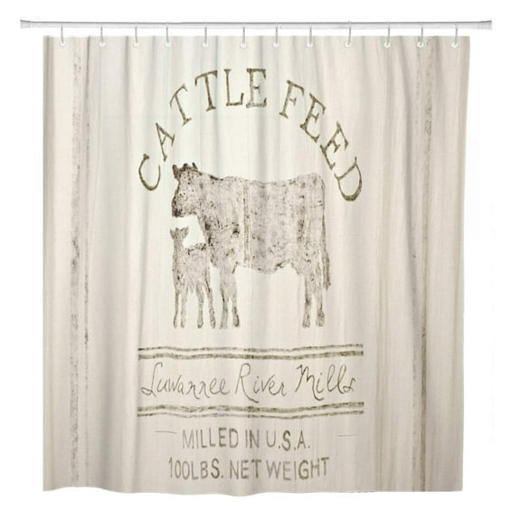 Libin Cattle Feed Hotel Beige Sheep Cow Retro Countryside Style Bathroom Shower Curtain 66x72 inch