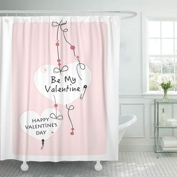 Libin Celebration Pink Abstract Hanging Hearts Valentine Day Red Beautiful Shower Curtain 66x72 inch
