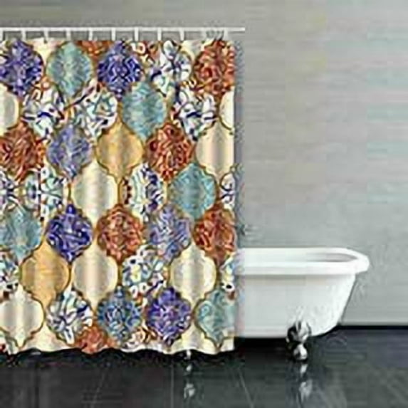 Libin Ceramic Tile With Colorful Patchwork Vintage Multicolor Pattern In Turkish Shower Curtain Polyester Bathroom Curtain 60x72 inches