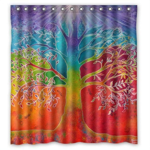 Libin Chakra Tree of Lifesed Shower Curtain Polyester Fabric Bathroom Decorative Curtain Size 66x72 Inches