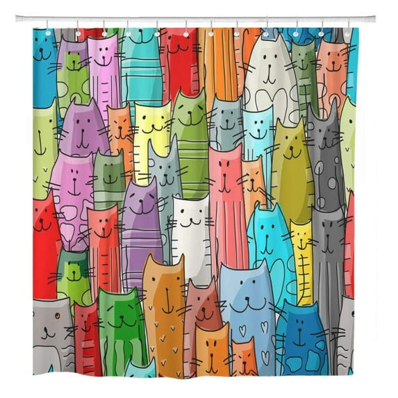 Libin Character Funny Cats Family Cute Abstract Baby Beautiful Bathroom Shower Curtain 60x72 inch
