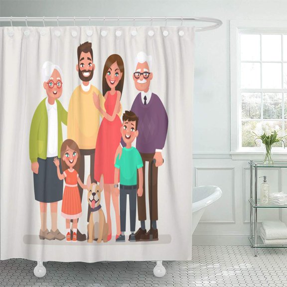 Libin Character Happy Family Father Mother Grandmother Grandfather and Children Shower Curtain 66x72 inch